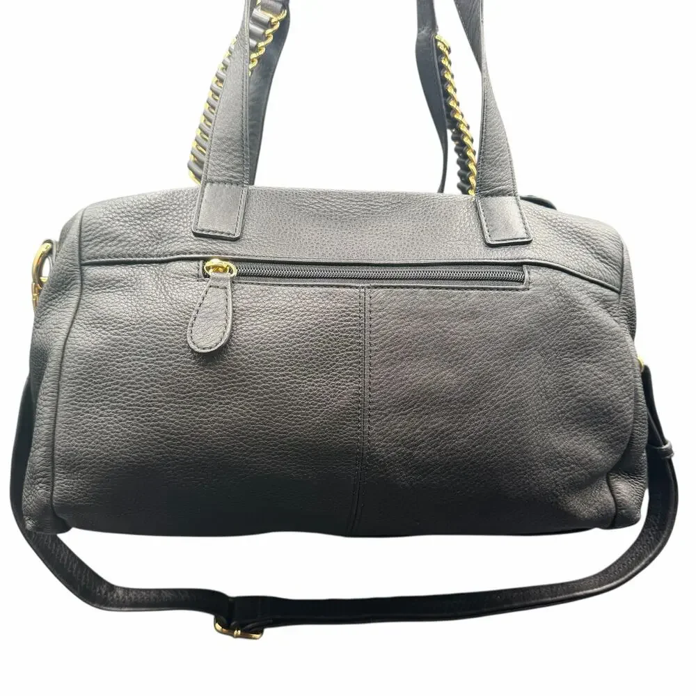 Wilsons Leather Black Pebbled Satchel Shoulder Bag Chain Handles Crossbody